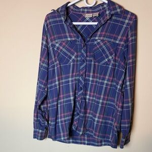 L.L. Bean Plaid button down Long sleeve Size S Y2K soft cowgirl blue pink rustic